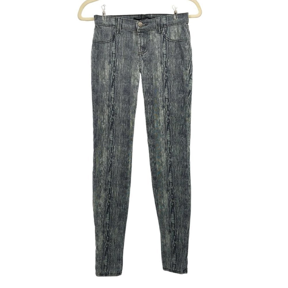 J Brand Super Skinny Woodgrain Pattern Gray Denim Jeans Womens 24